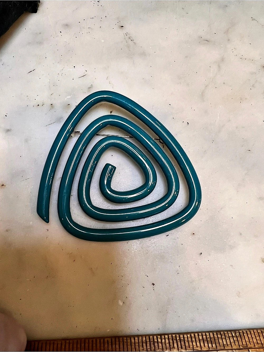 Liz Claiborne Teal  Lucite, Plastic Geo Modernist Tube Brooch Pin, Signed